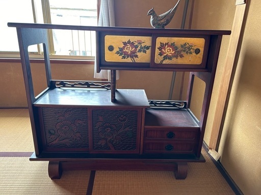 家具　鎌倉彫り 茶箪笥 和箪笥　昭和レトロ