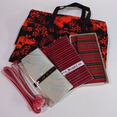 和装小物セット（布バッグ・札入れ３つ・帯締め）