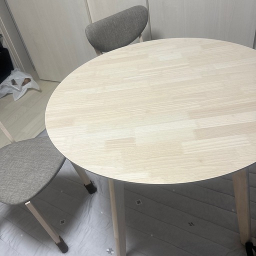 LOWYA 北欧風2人掛けダイニングテーブルセット(3点) 丸テーブル