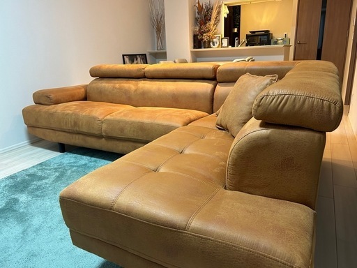 ソファ カウチソファ コーナーソファ クッション2個付(ファブリック