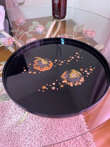 お盆　輪島塗　うさぎ屋　丸盆 黒 径30×高さ1.8センチ