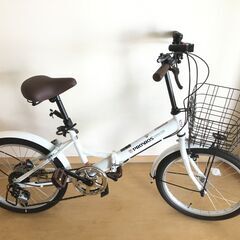 🐱【超美品】PROVROS(プロブロス) P-206 折りたたみ自転車 20インチ シマノ6段ギア カゴ･ワイヤー錠･ライト付き 通勤 通学 街乗り 折り畳み 自転車の画像