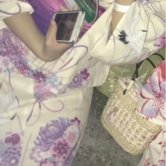 浴衣　白地　ピンク紫柄　祭り 早めに受取可能の方優先の画像