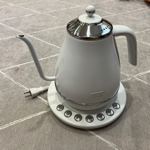 De'Longhi (デロンギ) 電気カフェケトル アイコナ KBOE1230J-W 温度調整機能付き ステンレス ハンドドリップ 1.0L ワンプッシュ5段階温度設定 20分保温機能 正確な注ぎ心地 見やすい水量計