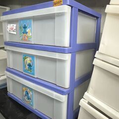 リサイクルショップどりーむ天保山店　No14069　収納家具　プラスチックタンス　スティッチ　引出し収納　３段収納の画像
