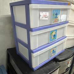 リサイクルショップどりーむ天保山店　No14069　収納家具　プラスチックタンス　スティッチ　引出し収納　３段収納の画像
