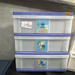 リサイクルショップどりーむ天保山店　No14069　収納家具　プラスチックタンス　スティッチ　引出し収納　３段収納の画像
