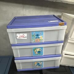 リサイクルショップどりーむ天保山店　No14069　収納家具　プラスチックタンス　スティッチ　引出し収納　３段収納の画像