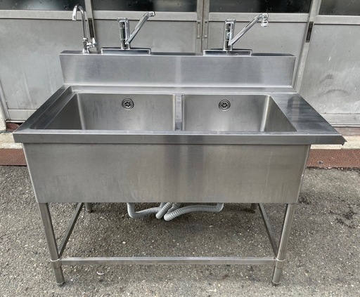 業務用 混合水栓付き ソイルド 2槽シンク 幅1100×奥700×高さ800+170(mm) 二槽シンク ソイルドシンク 二層シンク 二層 2層 蛇口付き 大阪
