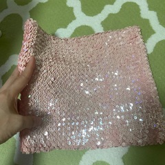 【試着のみ】美品：スパンコールトップス(淡いピンク)の画像