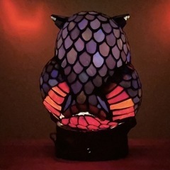 ステンドグラスランプ　梟（フクロウ）赤の画像