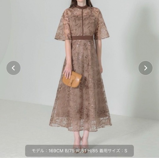 Leja スパンコール花柄刺繍プチハイネックウエストマークAラインワンピース