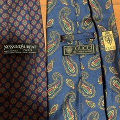 お話し中　グッチ　イブサンローラン　シルクネクタイ　中古の画像