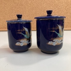 未使用　九谷焼　夫婦湯呑み茶碗　蓋付き　湯呑みの画像