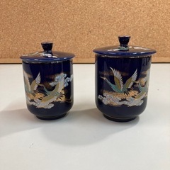 未使用　九谷焼　夫婦湯呑み茶碗　蓋付き　湯呑み