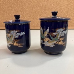 未使用　九谷焼　夫婦湯呑み茶碗　蓋付き　湯呑みの画像
