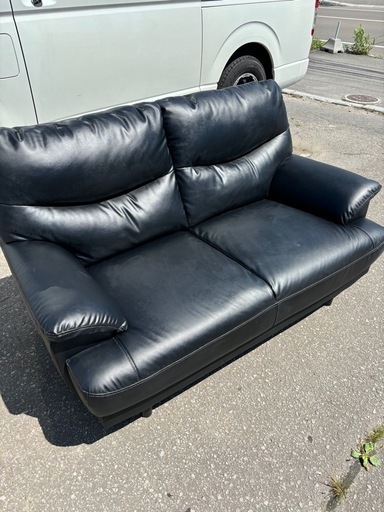 良品 NITORI ニトリ 二人掛けソファー ブラック 合皮 横幅約145㎝