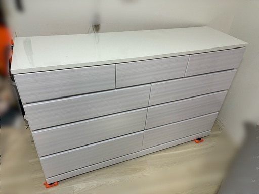 [取引中]チェスト 150cm幅 ローチェスト 引出し 4段 おしゃれ 収納 モダン リビング収納 日本製 白 ホワイト フルオープンレール 木製