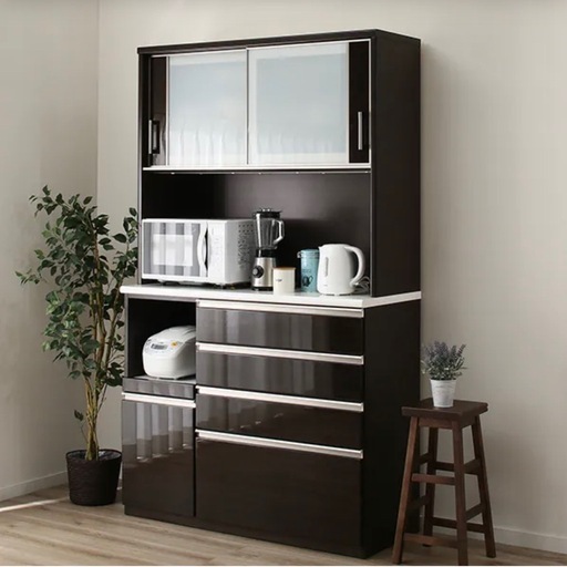 【超美品‼️】定価129,900円♪ ニトリ 120cm幅キッチンボード(ポスティア120KB) 食器棚 収納家具 艶あり木目調ダークブラウン♪