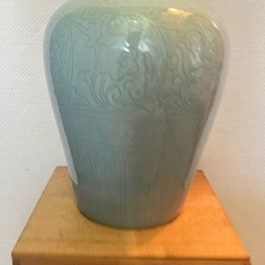 【美品】伝統工芸 花瓶 青磁 陶器製　木箱付き