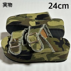 新品　厚底サンダル　24cm　迷彩柄　デニム　スリッパ　ぞうり　約5cmの画像