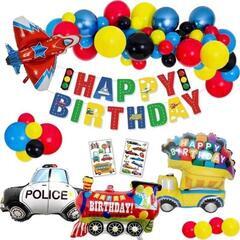 ガーランド　バースデーバルーン　乗り物　パトカー　飛行機　誕生日　電車