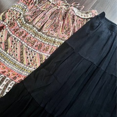 used インド綿　コーディネートし易い黒ロングスカート　二枚セット
 の画像