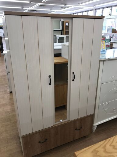 ★ジモティ割あり★  カントリー調　ワードローブ　クローゼット ナチュラル H150×W88.5×D54.5 新品参考価格31,000円 クリーニング済み KJ5943