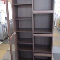 値下げ 幅80㎝ フラップ扉 本棚 大容量 高さ181×奥行39.5㎝ 収納棚 木製 ブラウン 茶 日本製 札幌 北20条店の画像