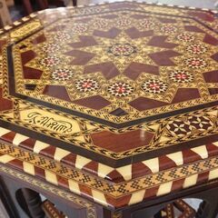 アンティーク｜寄木細工｜八角形テーブル｜サイドテーブル