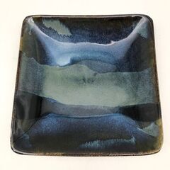 ss6631　こぶ志焼 角皿 2枚セット 海鼠釉 盛皿 23cm 青系 陶器 お皿 盛り付け 和食器 ブルー 北海道 なまこゆう 焼物 レトロ こぶ志焼 中古の画像