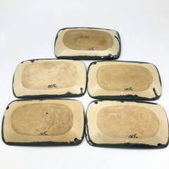 ss6632　こぶ志焼 長角皿 5枚セット 海鼠釉 取皿 22×13cm 青系 陶器 お皿 銘々皿 魚 盛皿 和食器 ブルー 北海道 なまこゆう 焼物 レトロ こぶ志焼 中古の画像