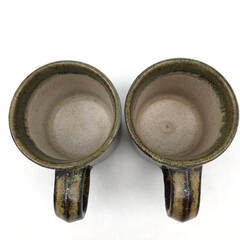 ss6635　こぶ志焼 マグカップ 2客セット 黒系 陶器 珈琲 マグ カップ ペア 和食器 北海道 なまこゆう 焼物 レトロ こぶ志焼 中古の画像