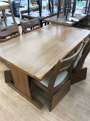★ジモティ割あり★ アサヒ木工 アサヒ木工 タモ材 ダイニングテーブルセット 釧路KR　＃１５０　回転チェア４脚 ナチュラル H150×W88.5×D54.5 クリーニング済み KJ5944