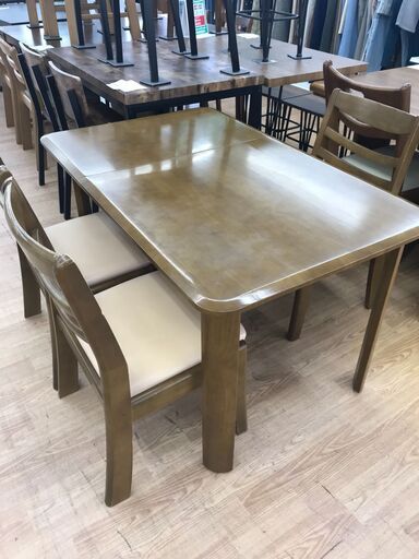 ★ジモティ割あり★  ダイニングテーブルセット　椅子３脚　片側折り畳み式 ブラウン H67×W120×D75 クリーニング済み KJ5945