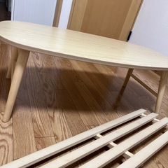 【お取引先決まりました】折りたたみテーブル だ円 棚付きの画像