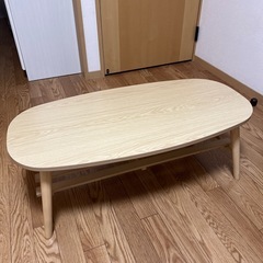 【お取引先決まりました】折りたたみテーブル だ円 棚付きの画像