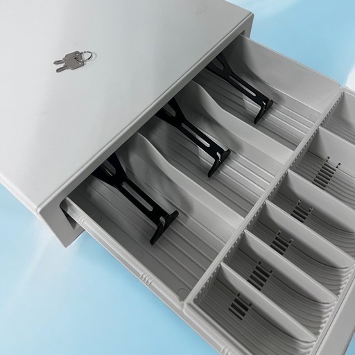 ハンドプッシュ式  レジ キャッシュドロア キャッシャー 鍵2個付 ホワイト