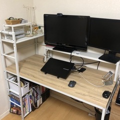 LOWYAパソコンデスク本棚付き収納付き  