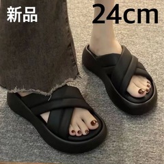 新品　サンダル　厚底　黒　24cm　レディース　美脚　ノーブランド