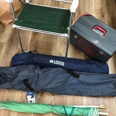 LOGOS ロゴス アウトドアセット キャンプ 釣り プール　中古品  チェア・パラソル・クーラーボックス等の画像