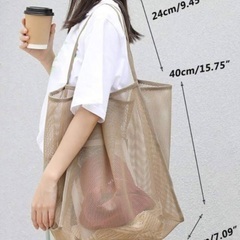 新品未使用　2個セット　メッシュ　ビーチ　トラベルバッグ　女性用　ショルダーバッグ　大容量　女性　トートバッグ、学校用　バッグ、大容量　防水　軽量　ポータブル　折りたたみ　可能　ティーンエージャー　女性　大学生、教師、男性、オフィス、大学、小学校、中学校、高校、仕事、ビジネス、通勤、アウトドア、旅行、外出、スタジアム、スポーツ、ショッピング、休日、ビーチに最適　コンパクト　薄い　薄型　エコバッグ　ネット　の画像