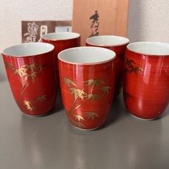 陶器 竹柄　有田焼 秀峰作 湯呑　5客セットの画像