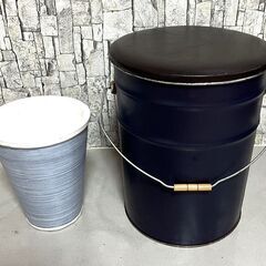 【終】【G521】ペール缶スツール/F-19H04/ネイビー/多目的/収納ボックス/おしゃれ/植木鉢/セットの画像