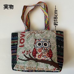 新品　トートバッグ　ミニバッグ　フクロウ　梟　ミンサー風　刺繍　...