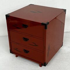 【根来塗】 小物箪笥 漆器 小物入れ  昭和レトロ 3段引出し アンティーク 小物チェスト N0322の画像