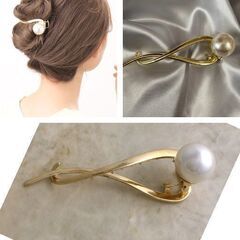 パールヘアクリップ/バレッタ➀（新品）ゴールドの画像
