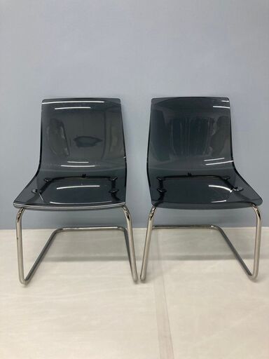 【美品】2脚セット IKEA イケア TOBIAS トービアス チェア, 透明 グレー/クロムメッキ