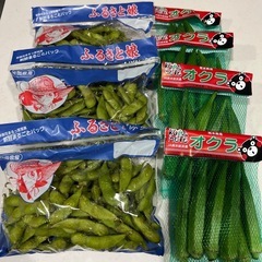 ①国産野菜セット（枝豆3袋・オクラ4個）