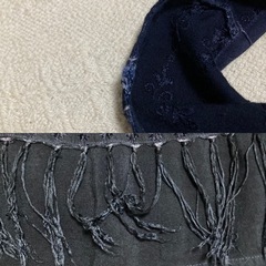 エスニック調　染め　濃紺　刺繍 フリンジノースリーブロングワンピース:Mサイズの画像